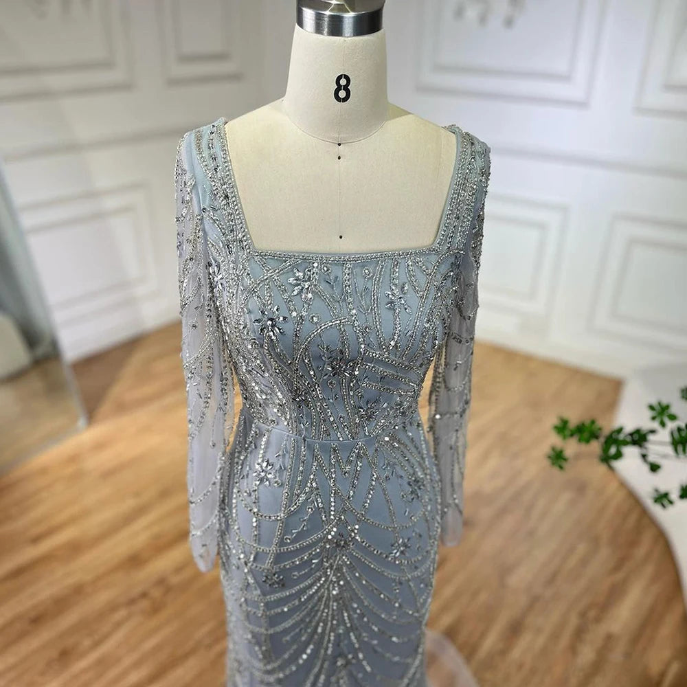 Serene Hill Luxury Dubai Green Mermaid Elegant Crystal Beaded Arabic Evening Dresses Gowns For Women Wedding Party 2023 BLA72242