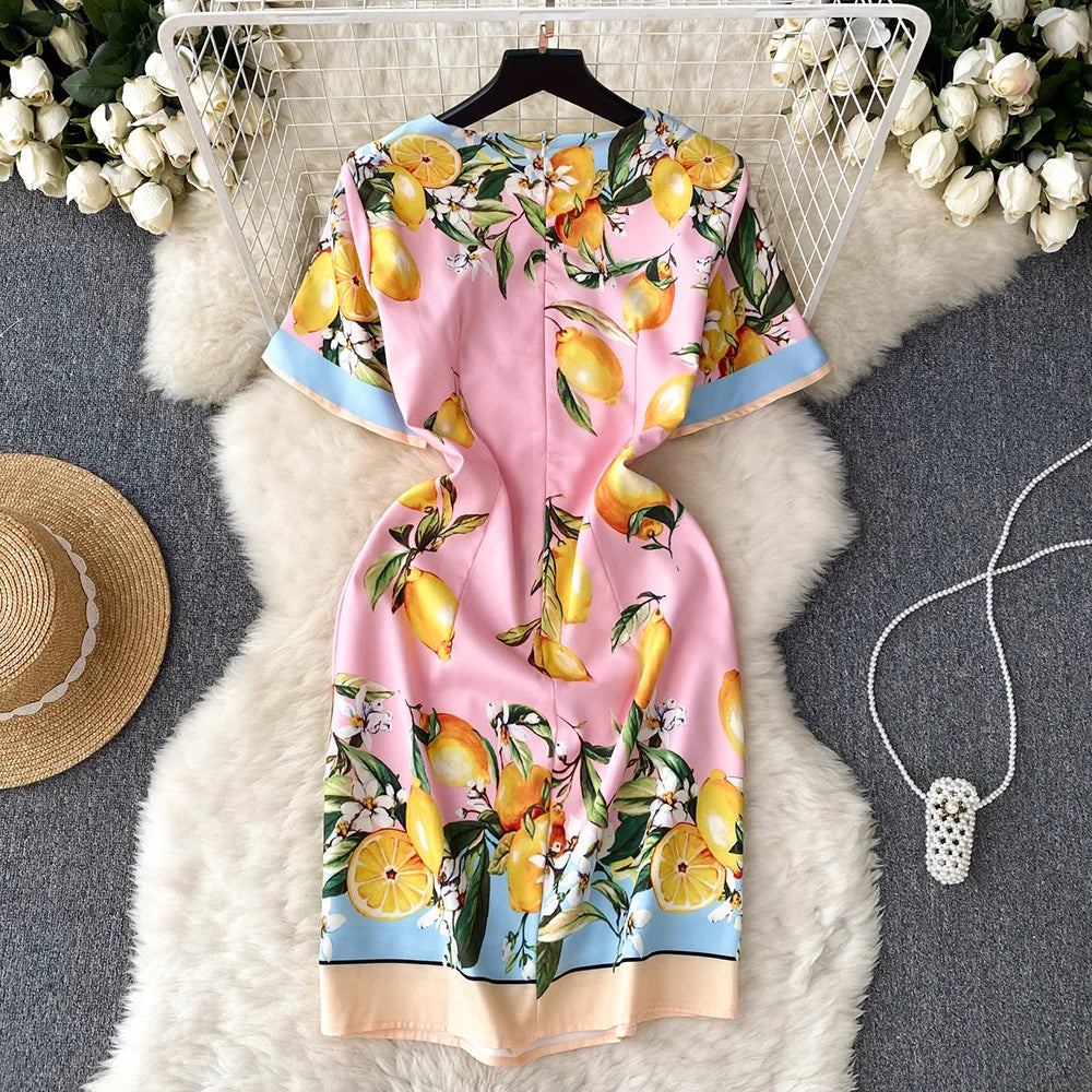 Summer Dresses Fashion Women Clothing 2023 Wedding Party Elegant Vintage Print Dress Round Neck Short Sleeve Straight Mini Dress