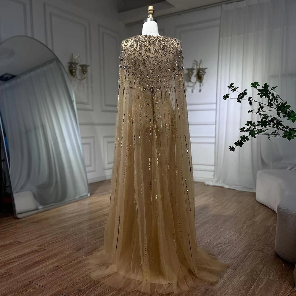 Serene Hill Turquoise Mermaid Evening Dresses Gowns 2024 with Beaded  With Cape for Women's Wedding Party LA72168A
