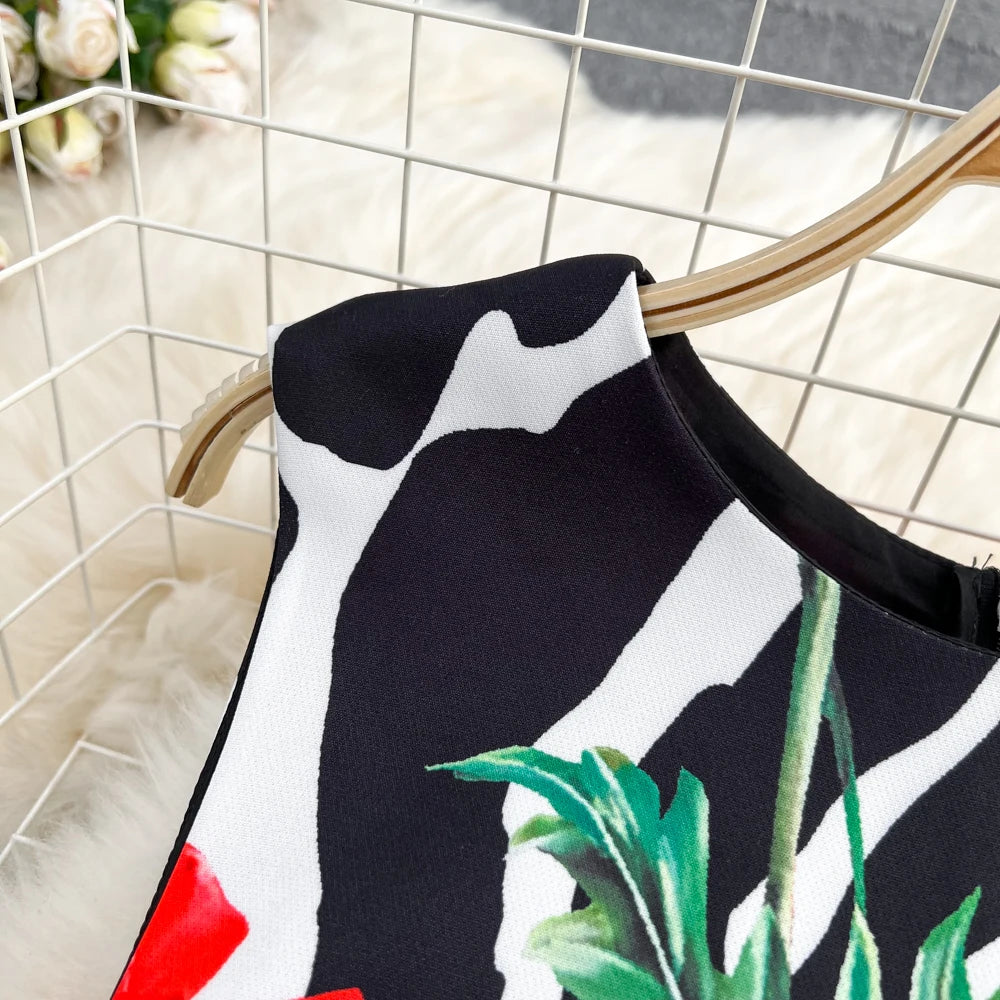 New In Dresses Summer Clothes For Women 2023 Fashion Elegant Vintage Print Party Dress Round Neck Sleeveless A Line Mini Dress