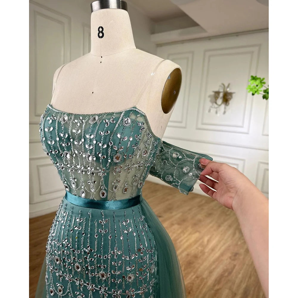 Serene Hill Arabic Caramel Mermaid Strapless With Overskirt Beaded Evening Dresses For Women Wedding Party 2024 LA71922