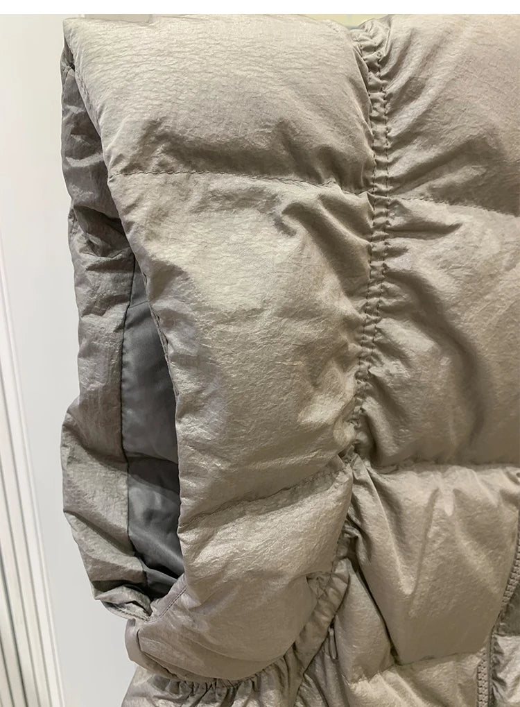 Women's Trendy Down Jacket Vest Winter Chic Sleeveless Zip Coat Round Neck Cropped Warm Waistcoat Female Spring 2024 New