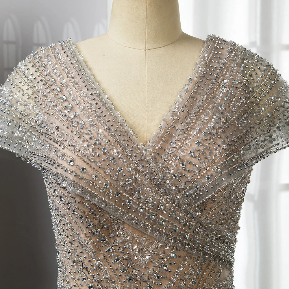 Silver Nude Mermaid Evening Gowns for Women 2023 Dubai Luxury Beading Sparkle Sleeveless Sexy Formal Dress BLA71686 Serene Hill