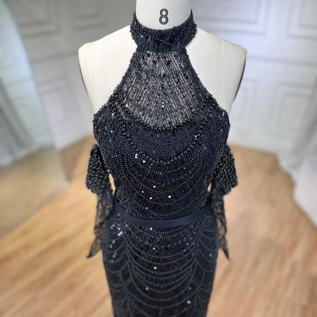 SERENE HILL Dubai Arabic Nude Mermaid With Gloves Luxury Beaded Evening Dresses Gowns 2024 For Women Wedding Party GLA72032A