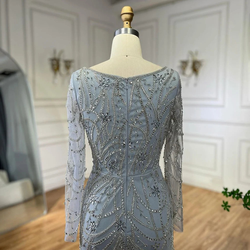 Serene Hill Luxury Dubai Green Mermaid Elegant Crystal Beaded Arabic Evening Dresses Gowns For Women Wedding Party 2023 BLA72242