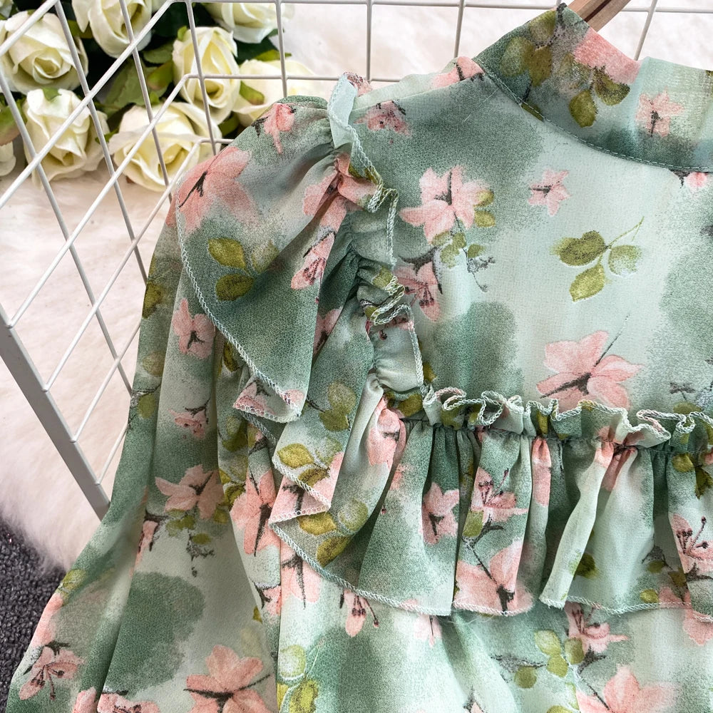 Summer Women Fashion Floral Print Casual Midi Dress Short Sleeve A-Line Maxi Boho Holiday Clothes Female Long Robe Mujers New