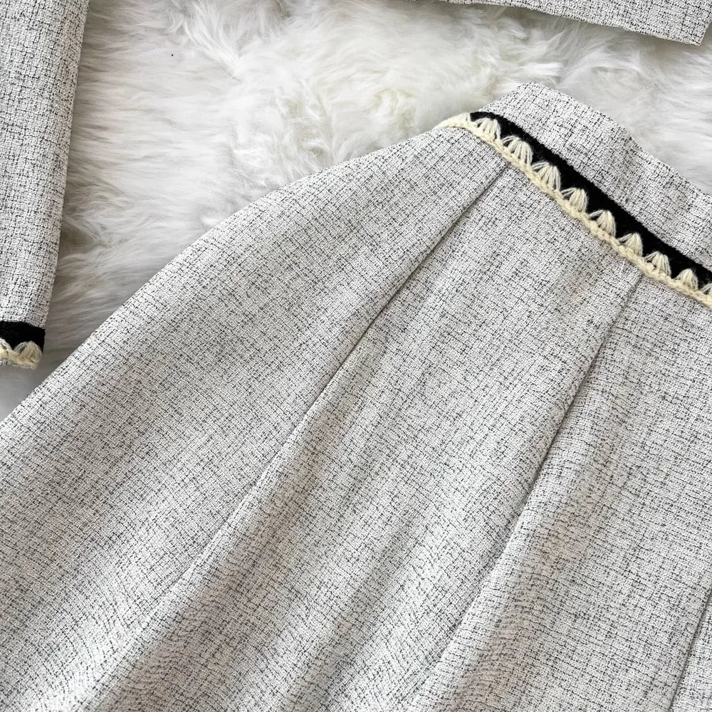 Small Fragrance Elegant 2-Piece Set Spring Autumn Trendy Women's Outfit O-Neck Short Coat+High Waist Midi A-line Skirt Suit