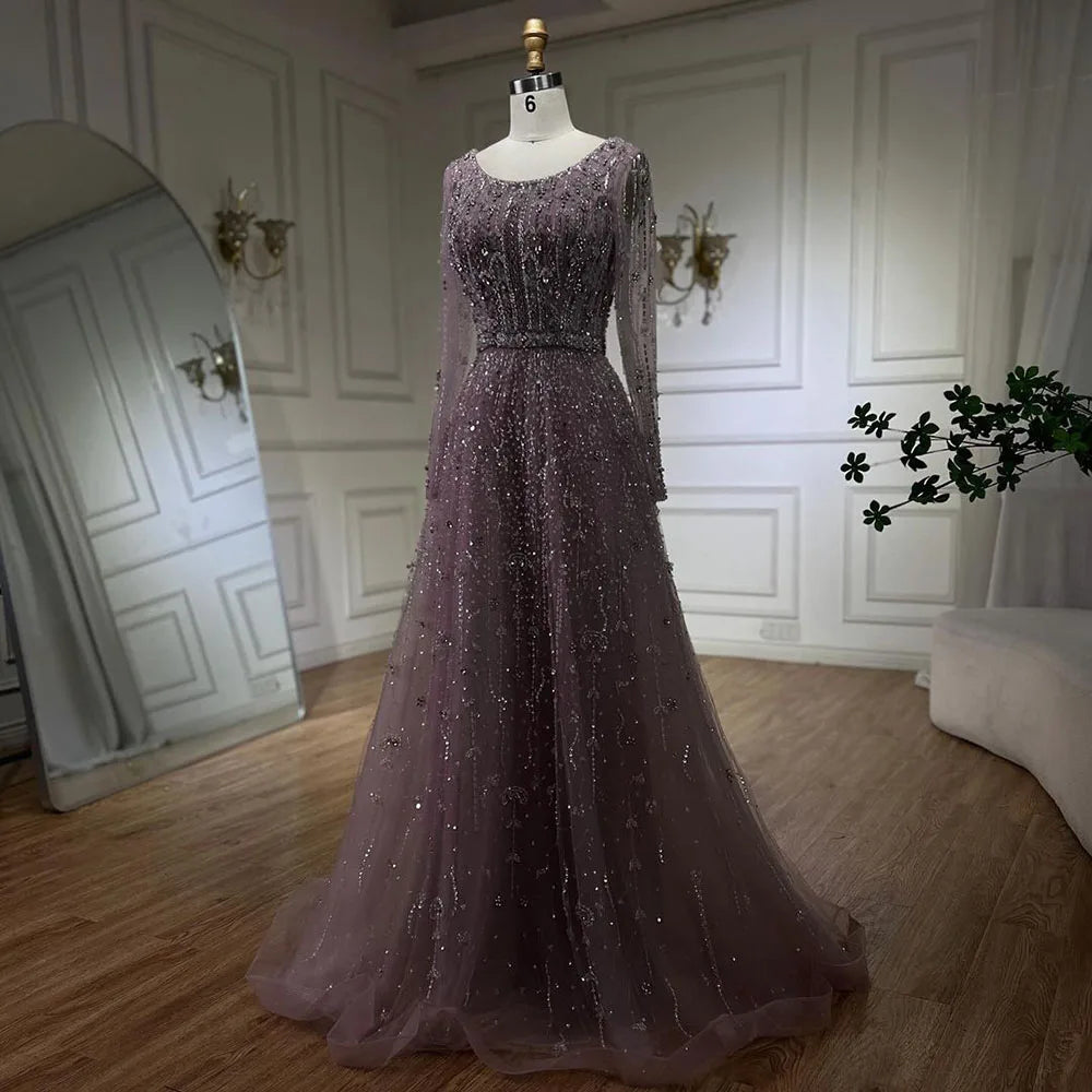 Serene Hill Dubai Arabic Designer Luxury Nude A Line Beaded Evening Dresses Gowns For Formal Occasion 2024 LA72088
